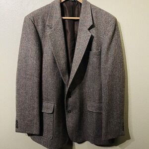 Gallery By Haggar Wool Blazer Sports Coat Gray  Rainbow Herringbone Size 44
